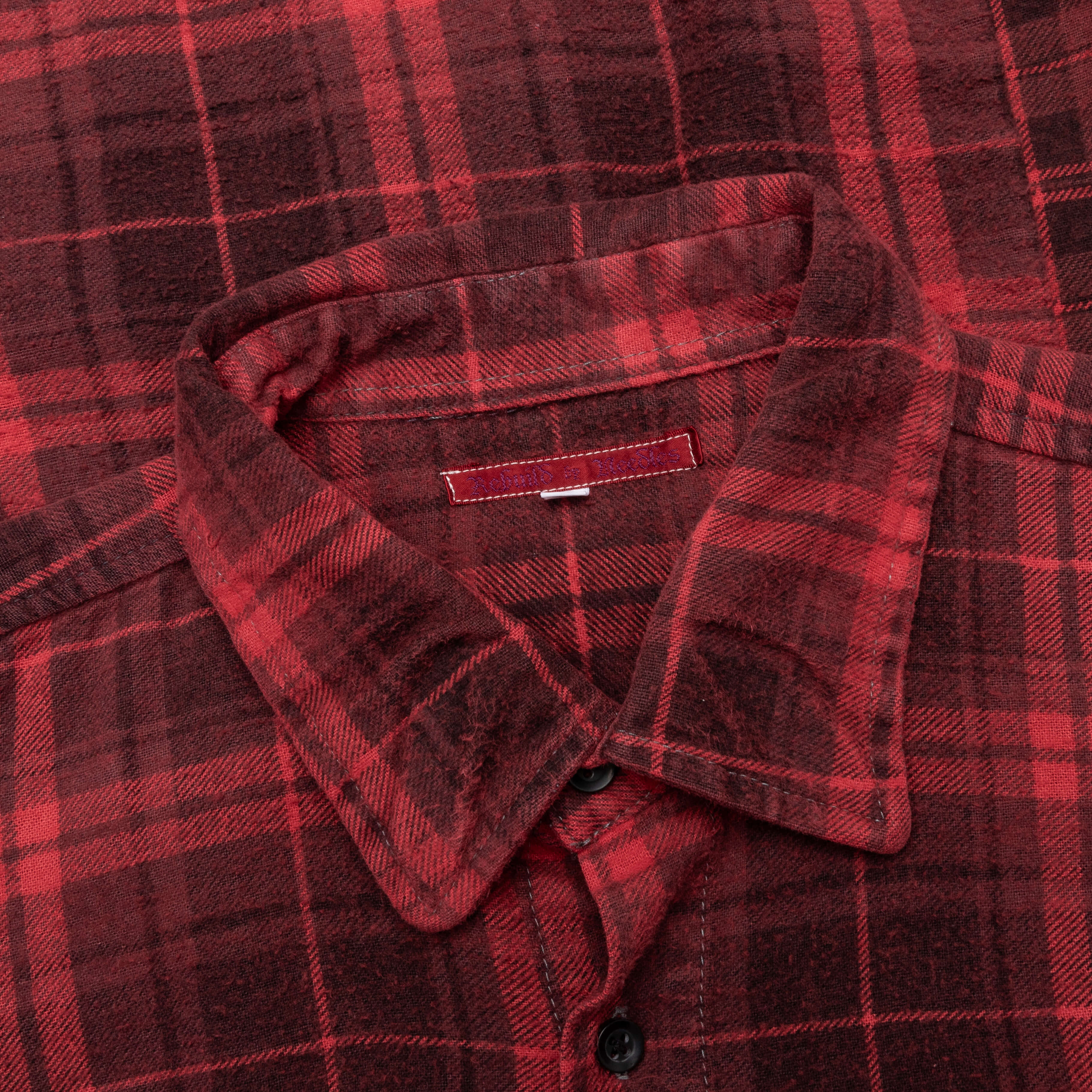 Flannel Shirt 7 Cuts Shirt Over Dye - Red - Image 3