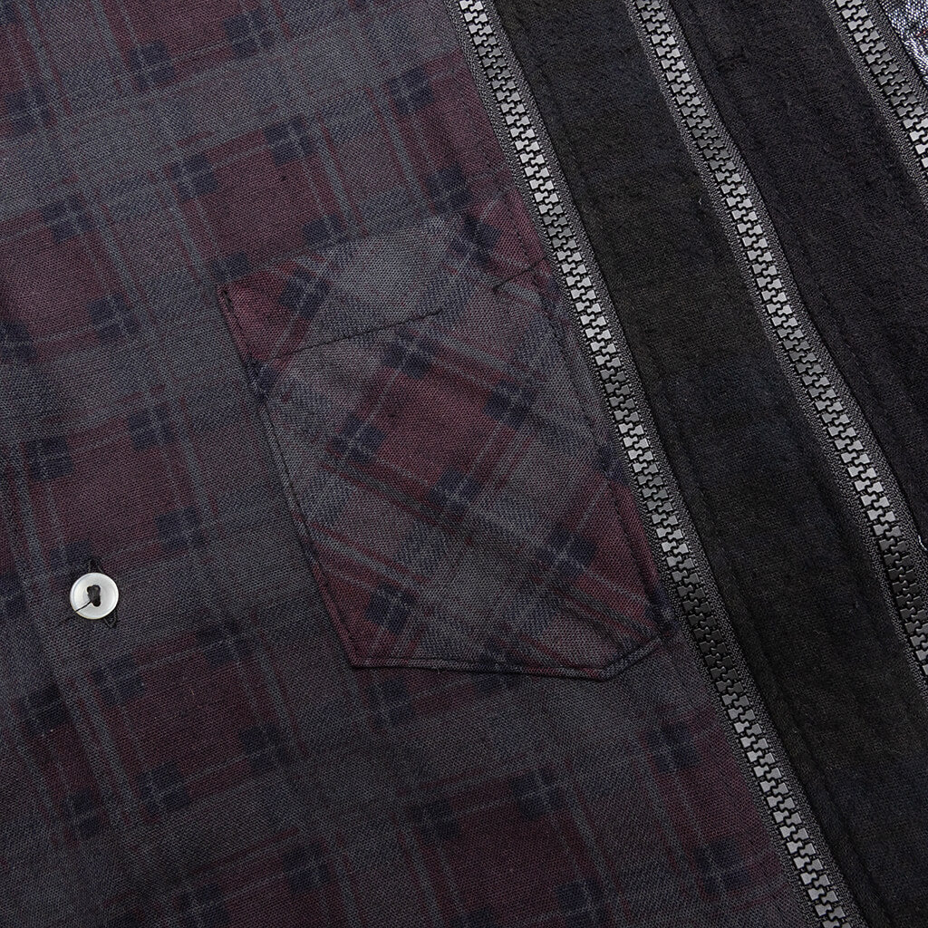Flannel Shirt 7 Cuts Zipped Wide Shirt Over Dye - Black - Image 5
