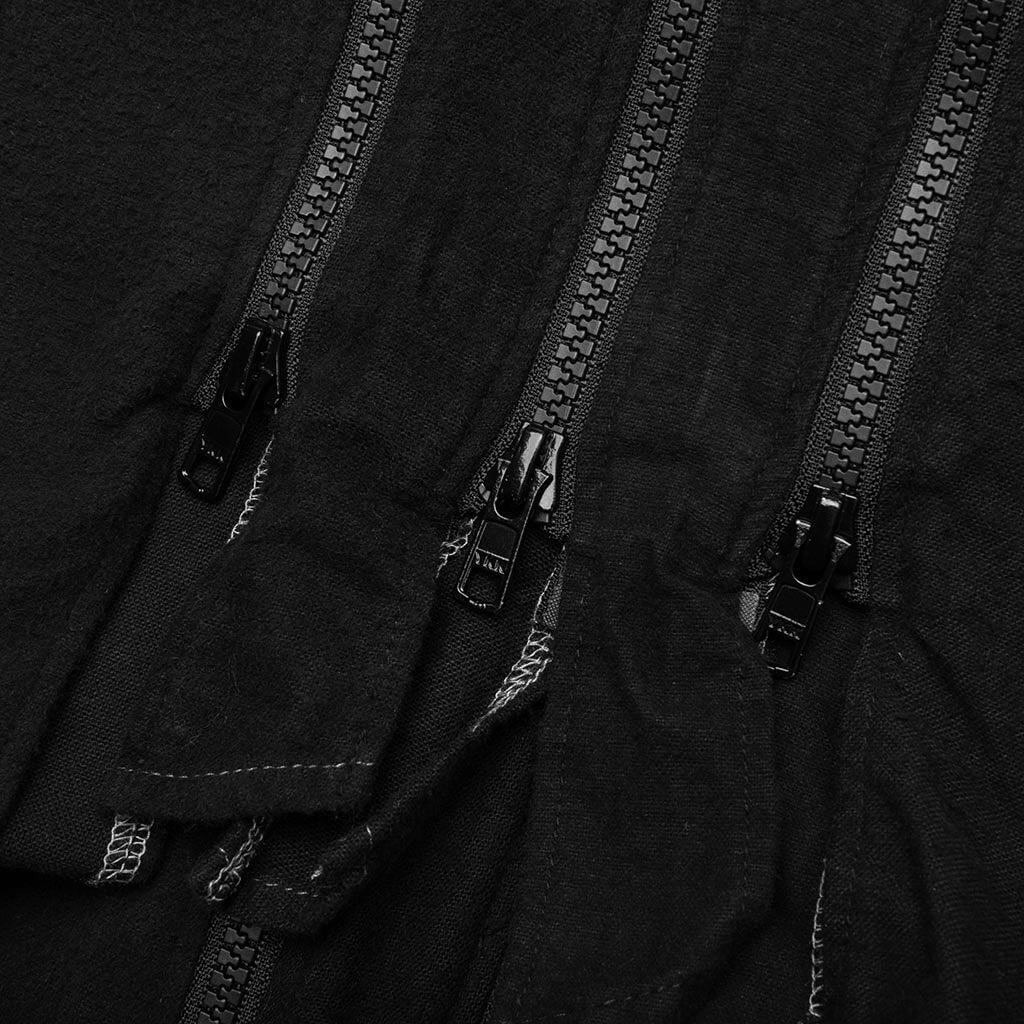 Flannel Shirt 7 Cuts Zipped Wide Shirt Over Dye - Black - Image 6