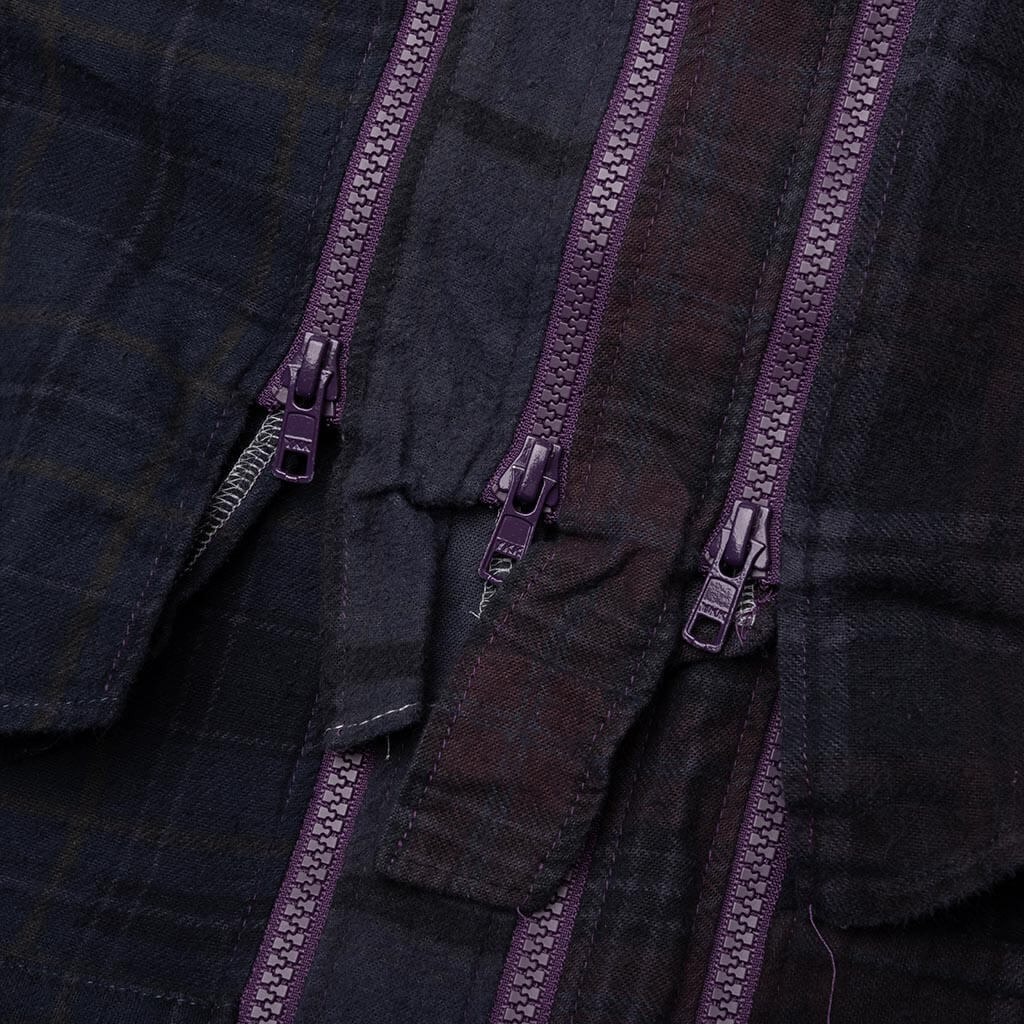 Flannel Shirt 7 Cuts Zipped Wide Shirt Over Dye - Purple - Image 5