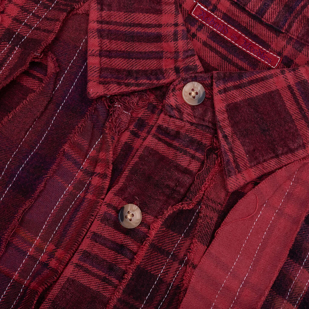 Ribbon Wide Over Dye Flannel Shirt - Red - Image 3