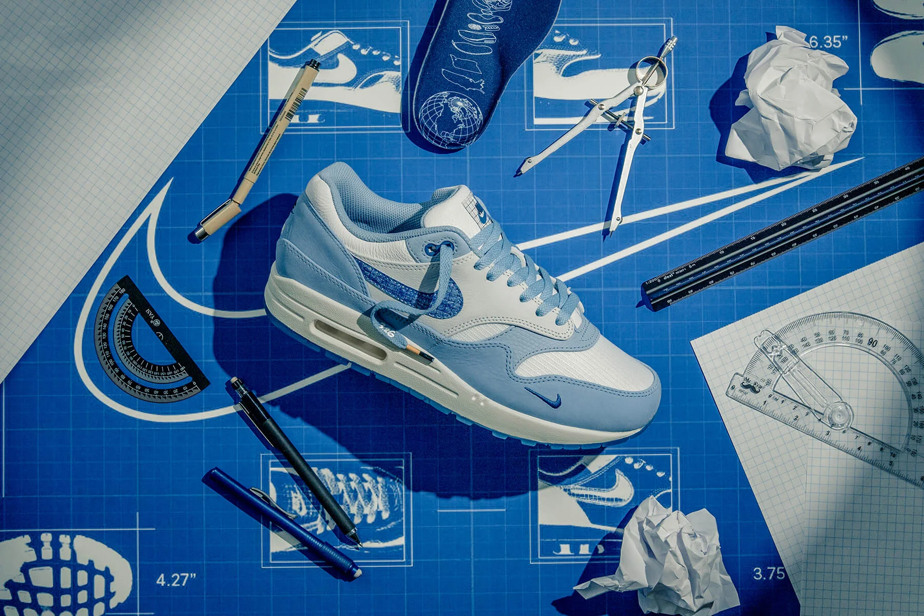 Air Max 1 PRM "Blueprint" - White/Dark Marina Blue/Leche Blue - Image 2