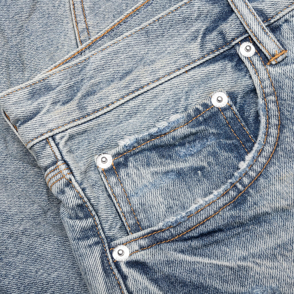 Faros Rip Patched Shorts - Light Indigo - Image 3