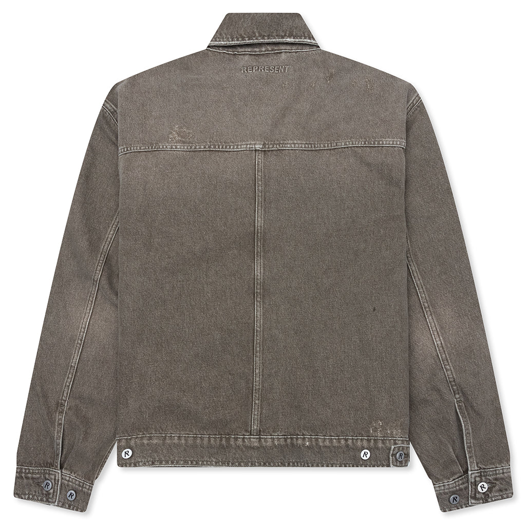 Collared Denim Jacket - Washed Olive - Image 2