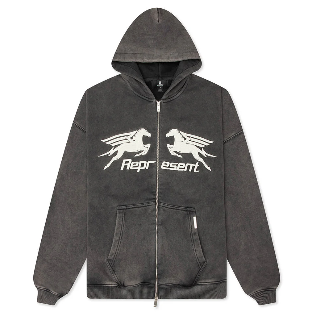 Pegasus Zip Through Hoodie - Vintage Grey