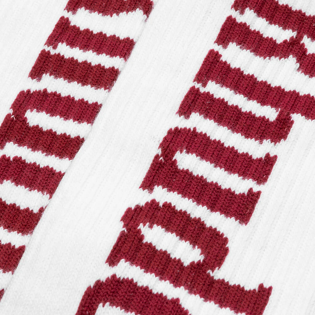 Rhude Vertical Logo Sock - White/Maroon - Image 2