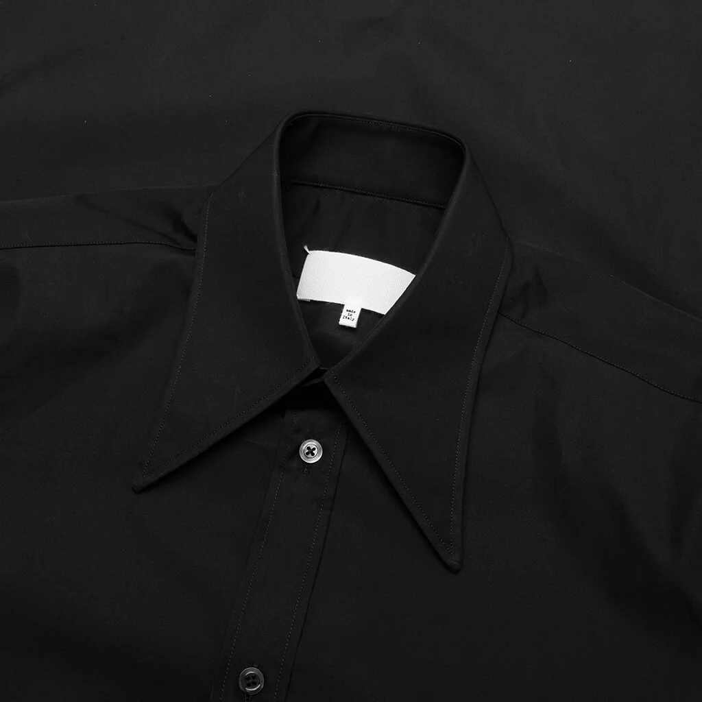 Point Collar Short Sleeve Shirt - Black - Image 3