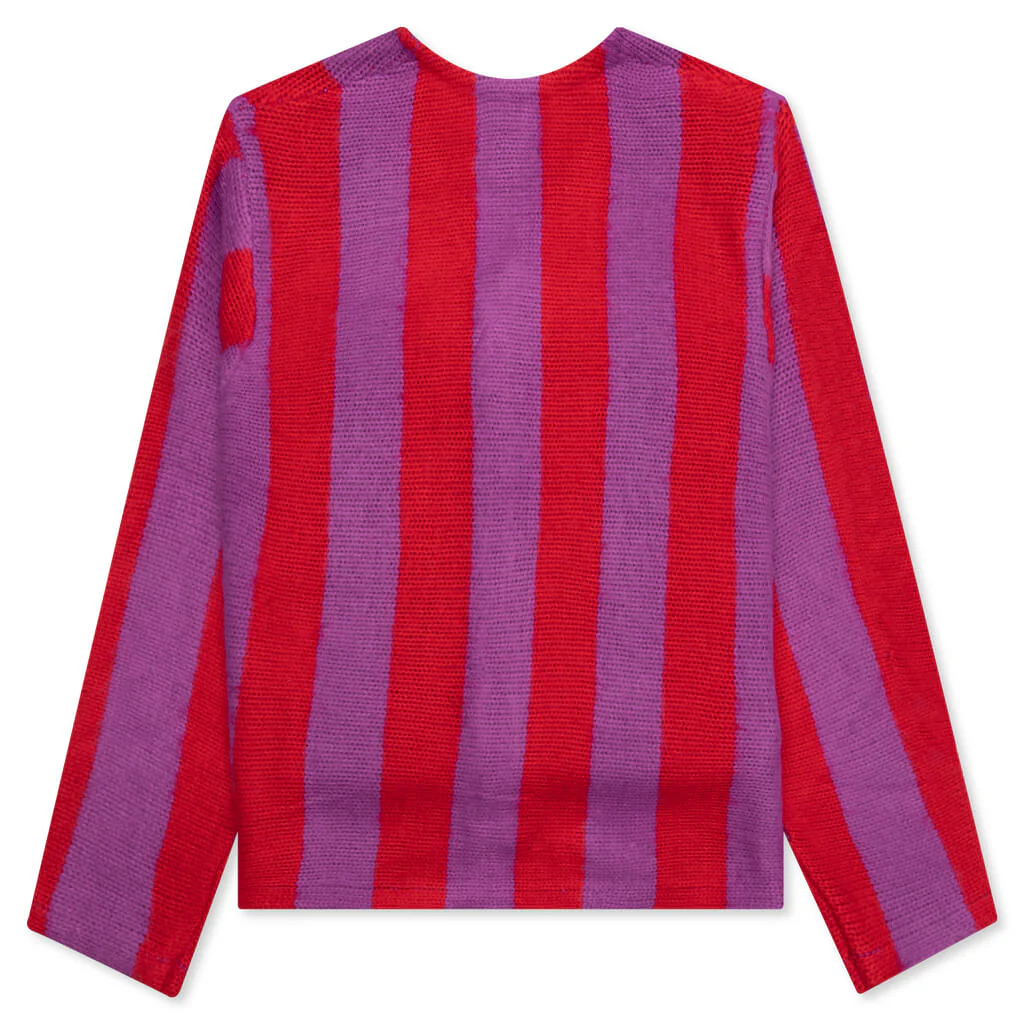 Striped Brushed Cardigan - Purple - Image 2