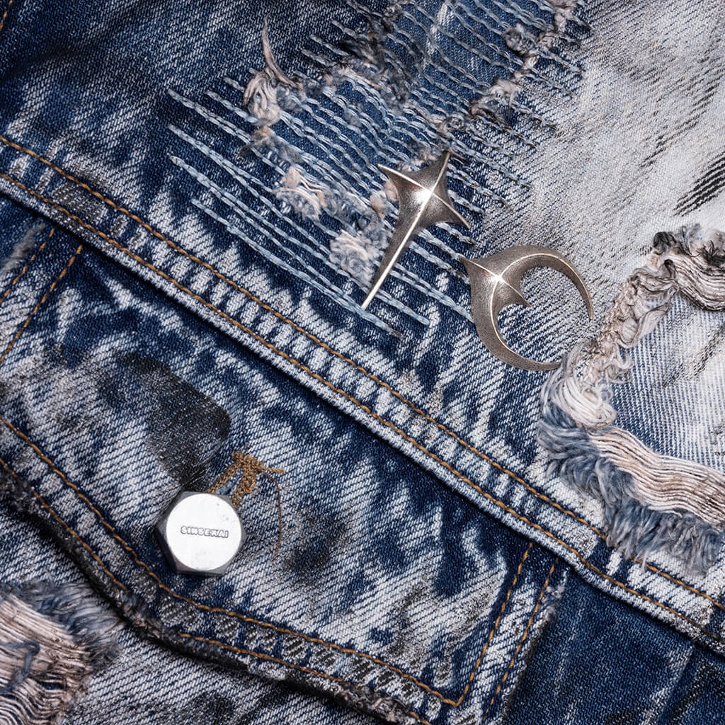 Hard-Washed Damaged Denim Jacket - Blue - Image 3