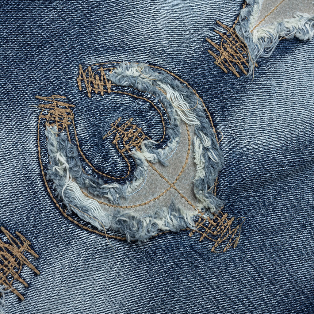 Bone Leather Denim Pants - Blue - Image 4
