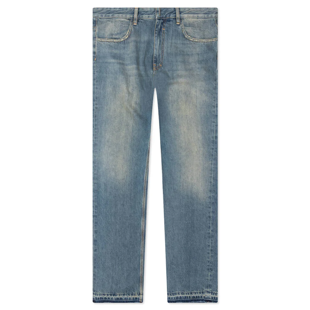 Unpicked Hem Straight Fit Pant - Medium Blue
