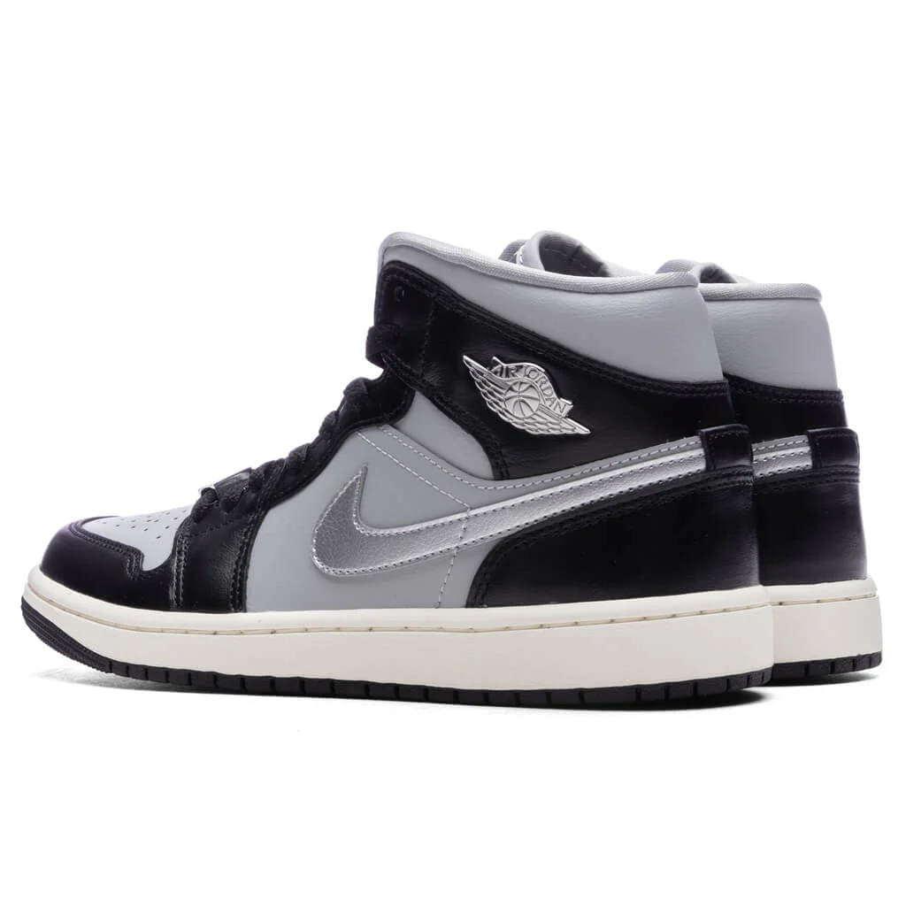 Women's Air Jordan 1 Mid SE - Black/Metallic Silver/Light Smoke Grey - Image 3
